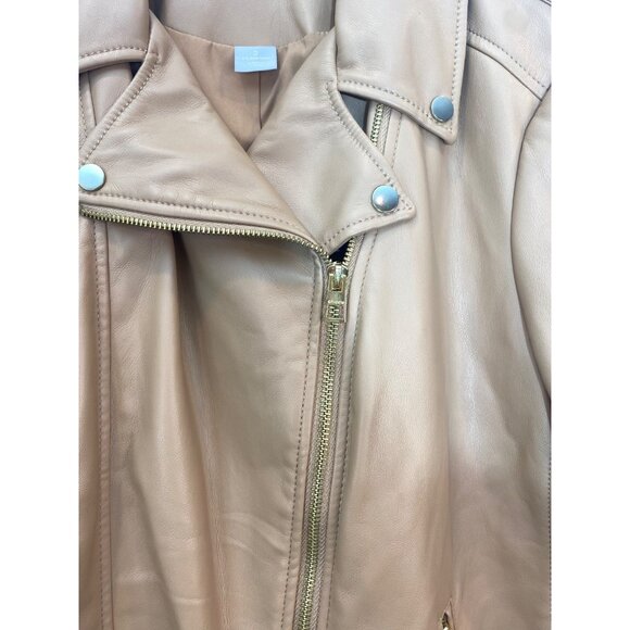 Chico's Women's Faux Leather Moto Jacket Tan Brown Zip Front Size 2 Large 12 14 - Picture 3 of 10